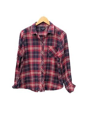 Well Worn Fall Plaid Tartan button down emo pumpkin spice long sleeve S Cotton